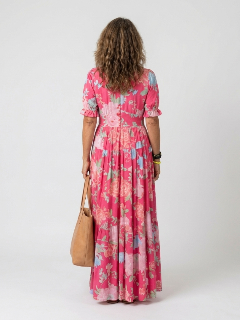 Abito midi floreale da donna con maniche corte e scollo a V - Leggero e femminile