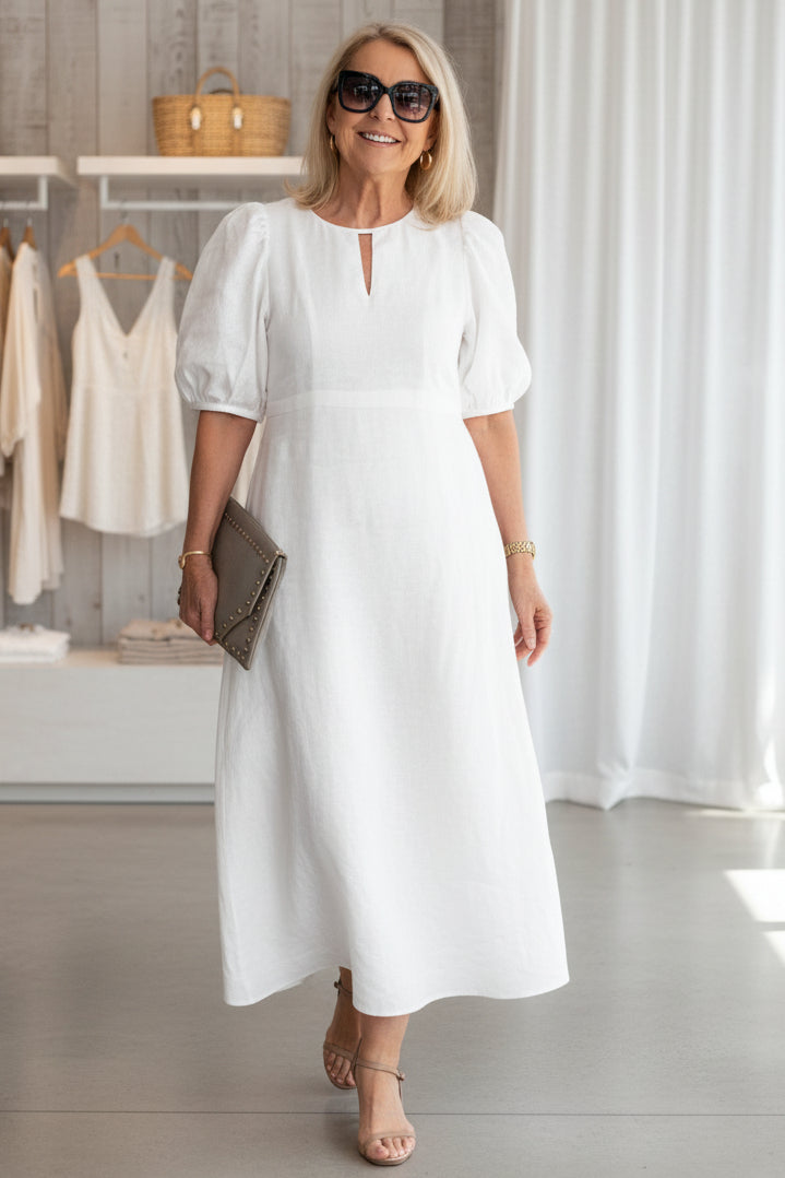 Abito maxi elegante da donna con maniche a sbuffo – Raffinato e intramontabile