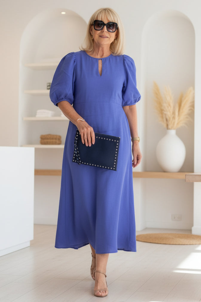 Abito maxi elegante da donna con maniche a sbuffo – Raffinato e intramontabile