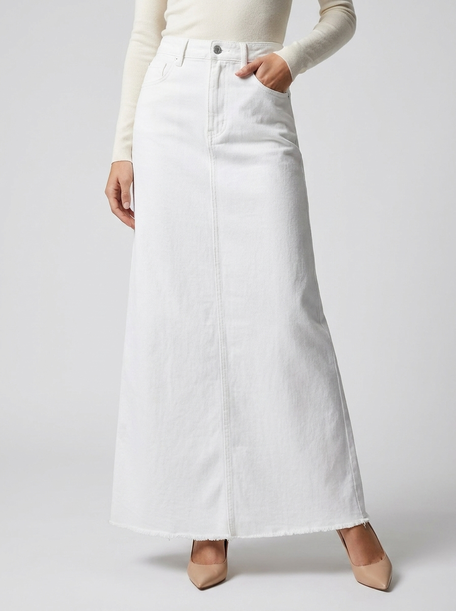 Lang denimnederdel til kvinder - Casual og trendy