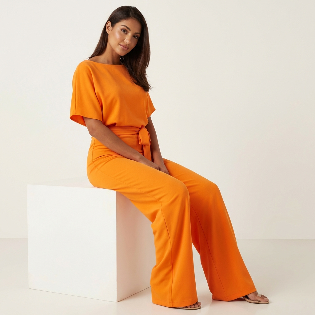 Elegante tuta da donna con cintura in - vita e vestibilità fluida.