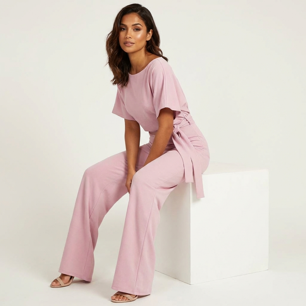 Elegante tuta da donna con cintura in - vita e vestibilità fluida.