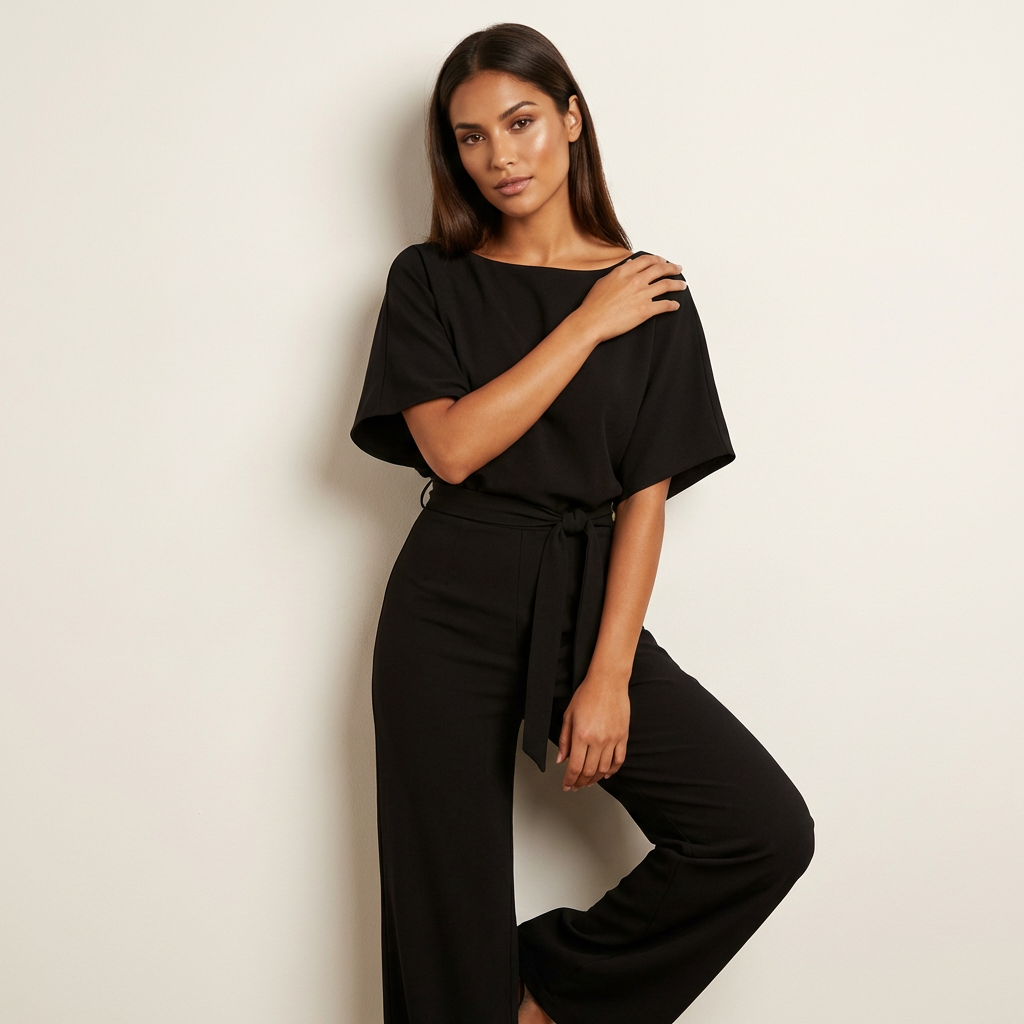 Elegante tuta da donna con cintura in - vita e vestibilità fluida.