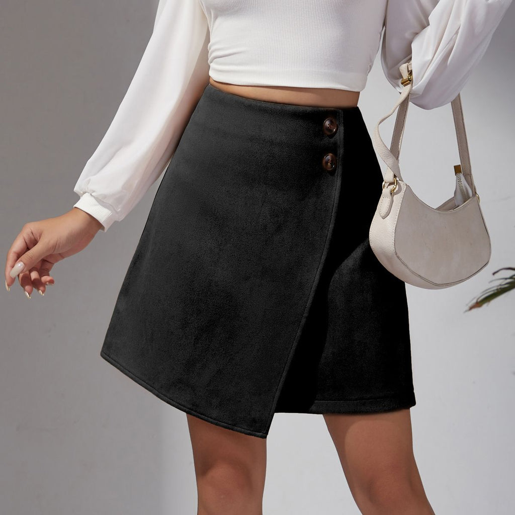 Minigonna in pelle scamosciata di lusso per donna – Gonna in velluto a coste asimmetrica slim fit