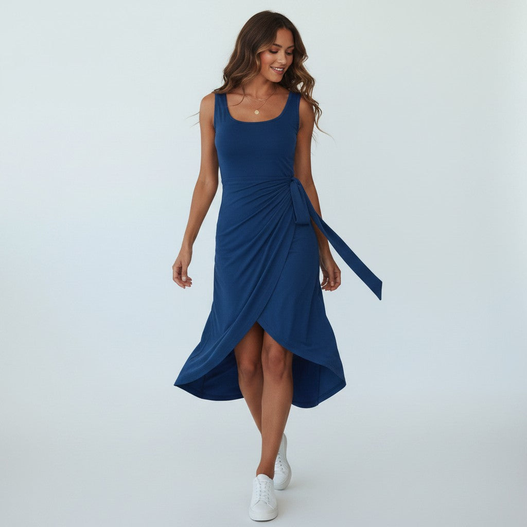 Abito midi a portafoglio da donna - Morbido ed elegante