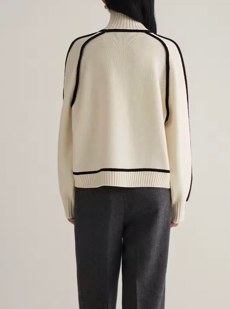 Maglione dolcevita caldo da donna - Design blocco di colore, maglione casual per autunno e inverno