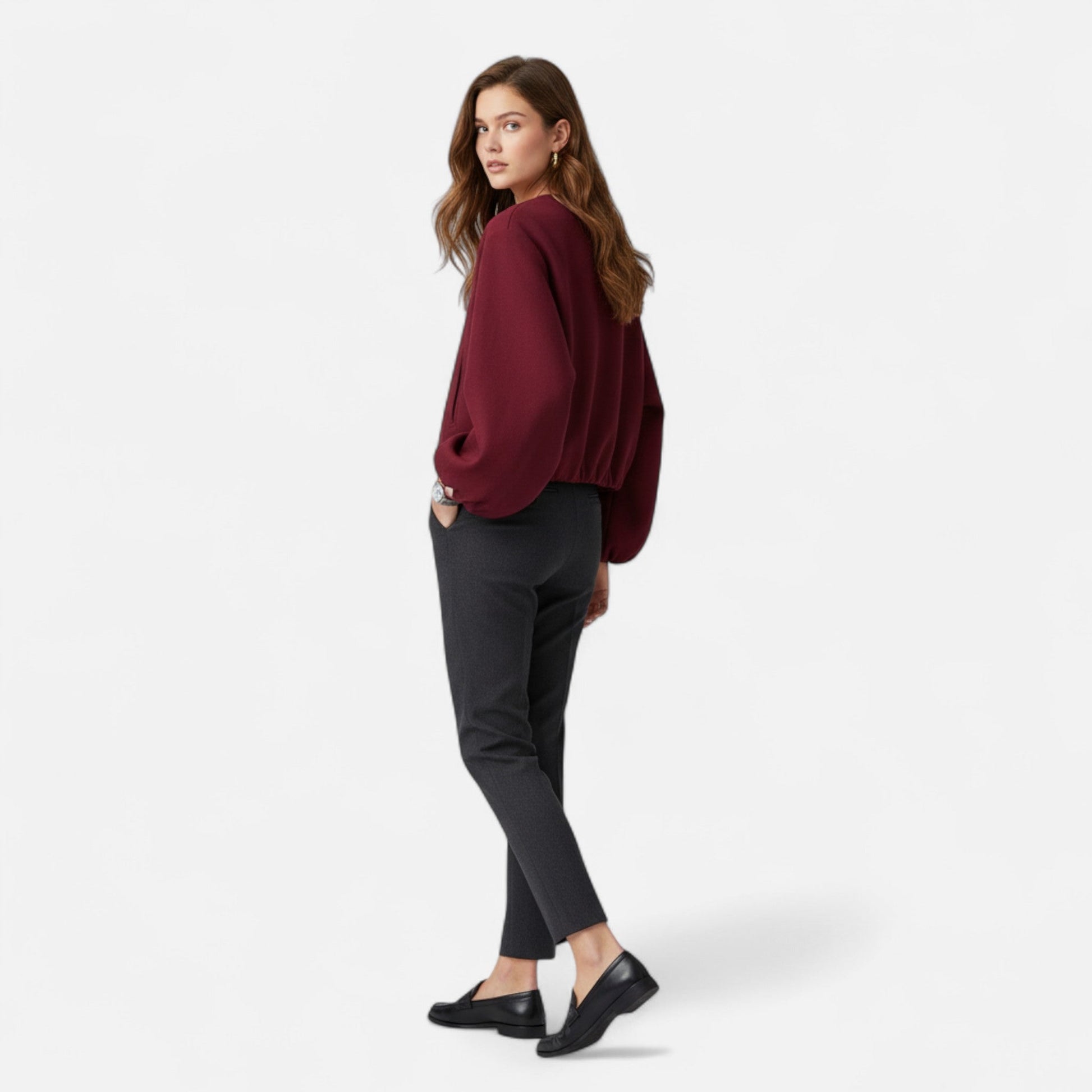 Giacca blouson da donna in stile retrò con cerniera – Girocollo, casual, street style