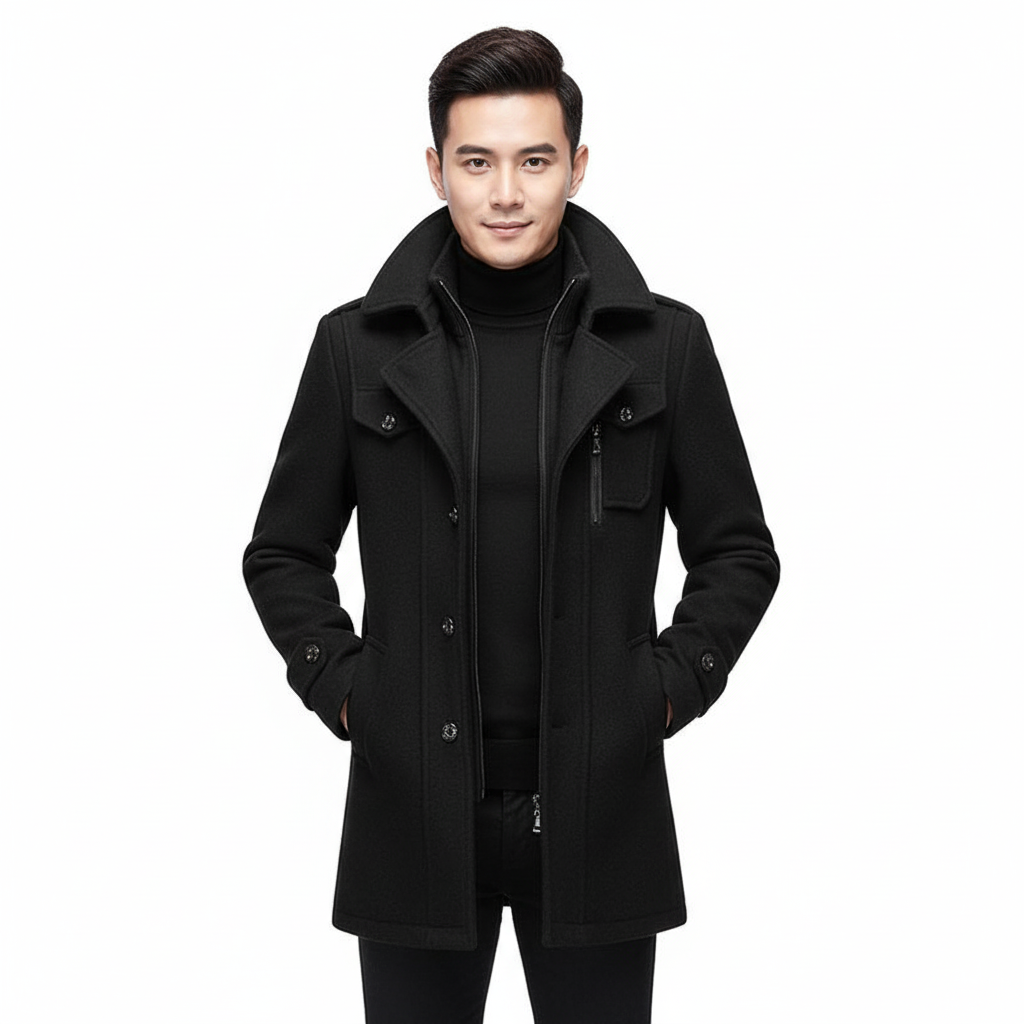 Cappotto da uomo in lana a doppio strato di alta qualità – Cappotto monopetto spesso