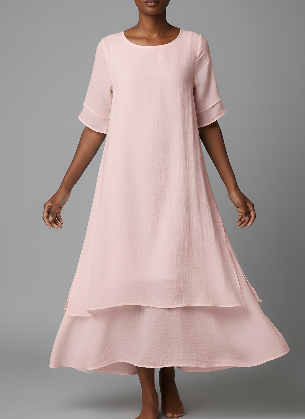 Abito maxi da donna in misto cotone – Maniche corte e orlo irregolare