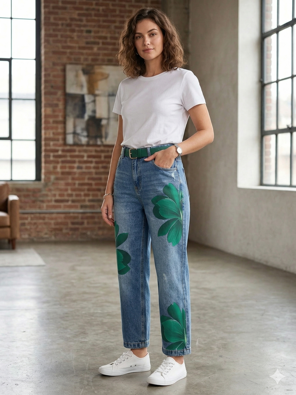 Jeans donna a fiori gamba ampia - Originali e casual
