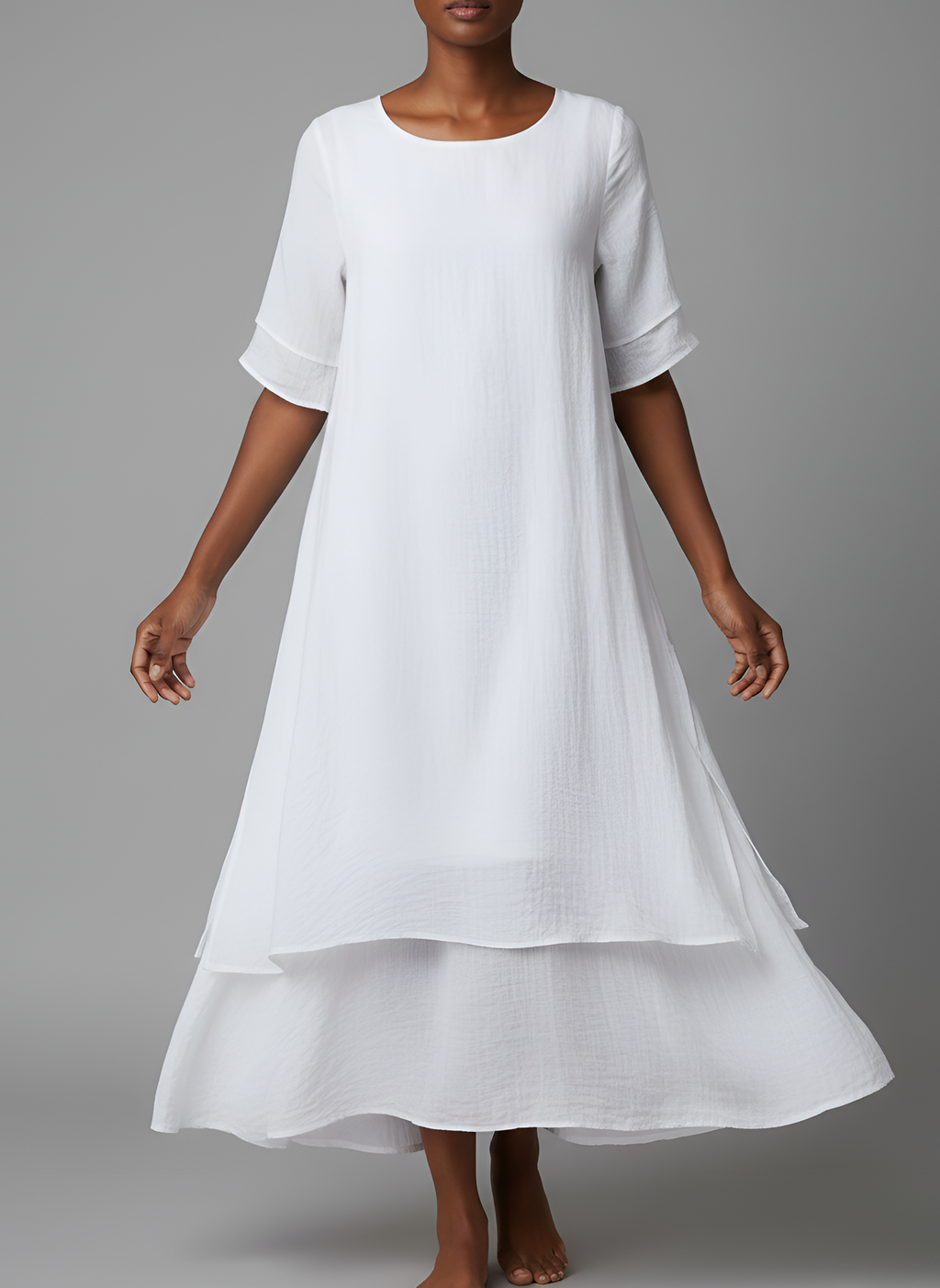 Abito maxi da donna in misto cotone – Maniche corte e orlo irregolare