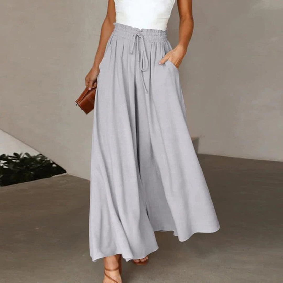Pantaloni palazzo a vita alta e gamba larga da donna – Comodi pantaloni con coulisse