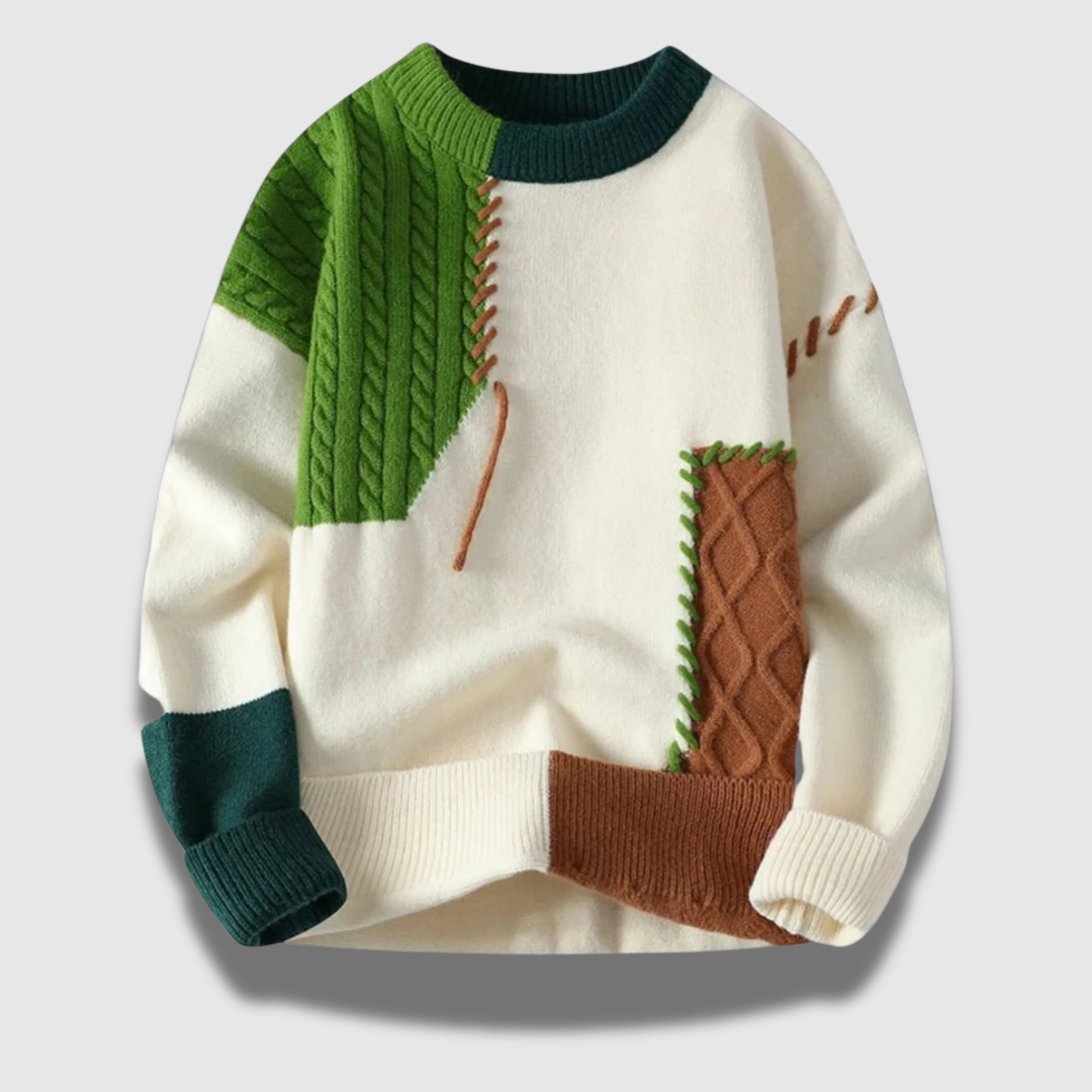 Maglione a maglia patchwork moderno e premium da uomo