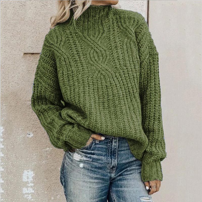 Comodo maglione a collo alto da donna – Maglia spessa con vestibilità comoda