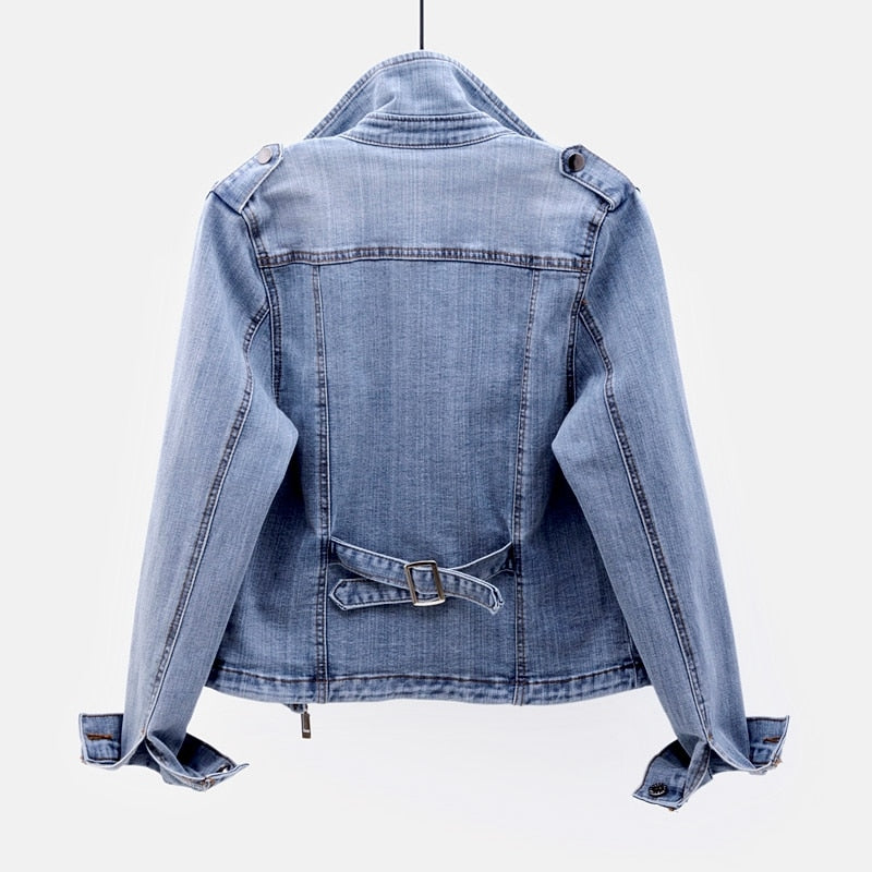 Elegante giacca in denim da donna – vestibilità slim con cerniera corta