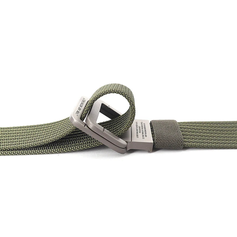 Cintura unisex in tela a righe – Cinturino casual con fibbia in metallo a doppio anello