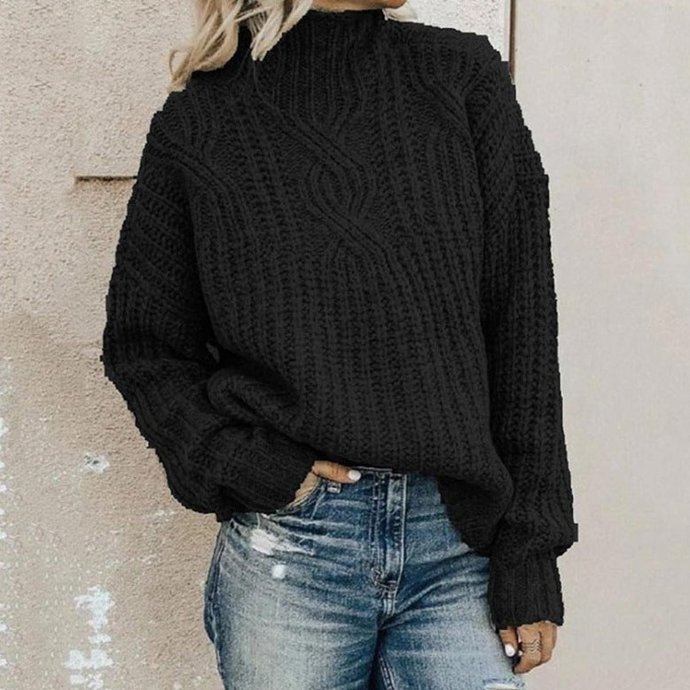 Comodo maglione a collo alto da donna – Maglia spessa con vestibilità comoda