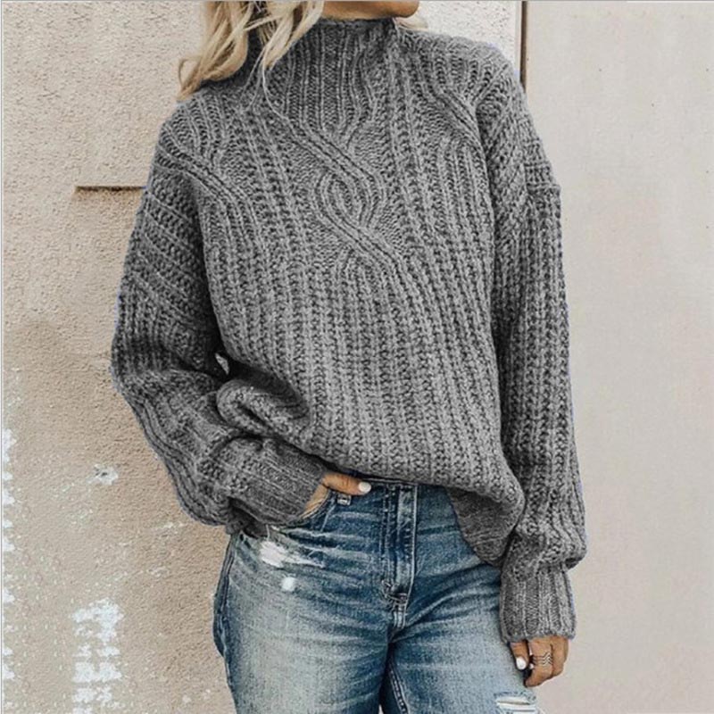 Comodo maglione a collo alto da donna – Maglia spessa con vestibilità comoda