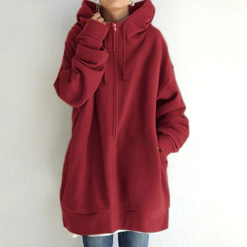 Felpa invernale comoda da donna con cappuccio oversize - Felpa calda ed elegante