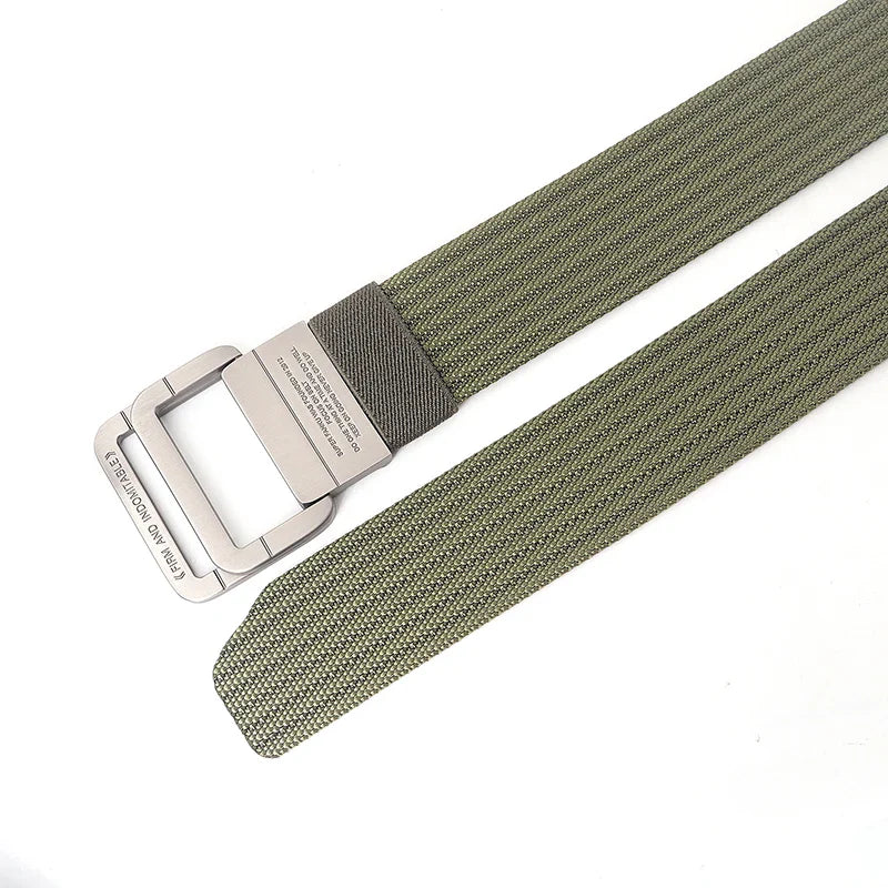Cintura unisex in tela a righe – Cinturino casual con fibbia in metallo a doppio anello