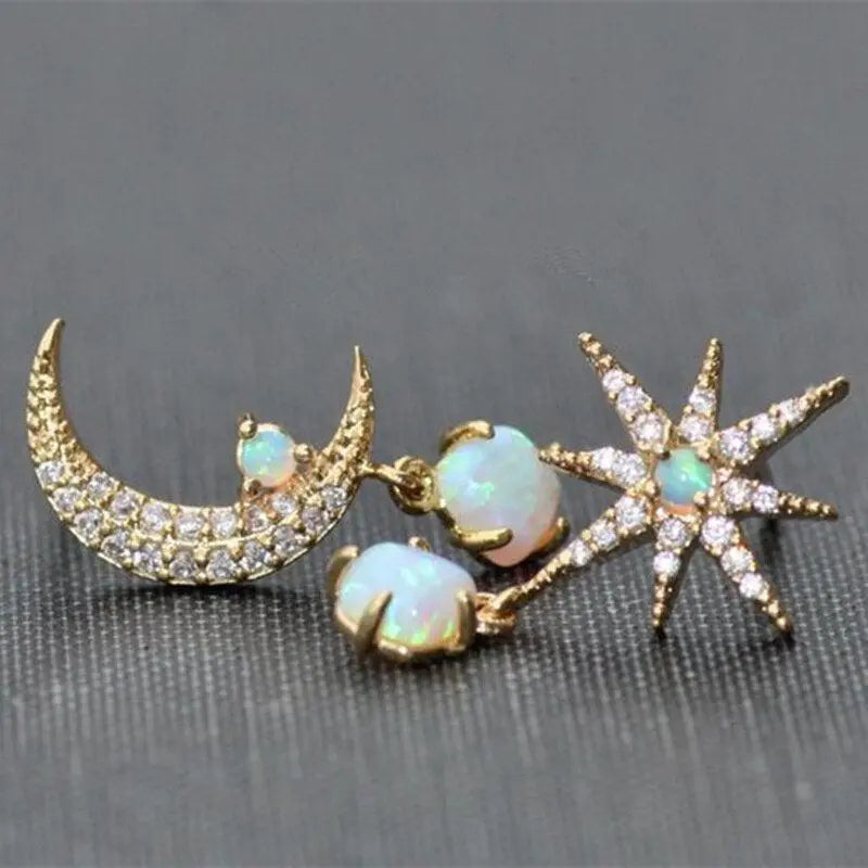 Orecchini Donna Luna e Stella – Stile Oro, Opale e Poetico.