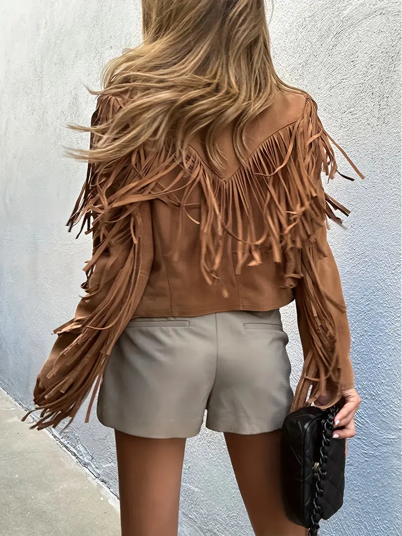 Women's suede jacket with fringes - Boho and soft