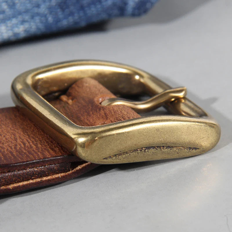 Cintura uomo in pelle di vacchetta autentica – Cintura artigianale con fibbia in ottone massiccio per jeans e pantaloni
