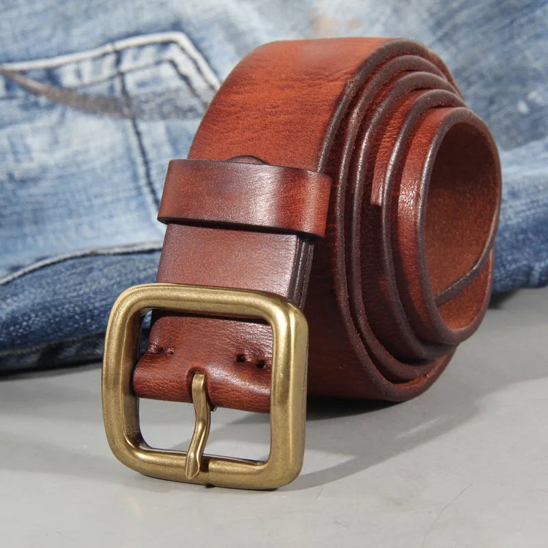 Cintura uomo in pelle di vacchetta autentica – Cintura artigianale con fibbia in ottone massiccio per jeans e pantaloni