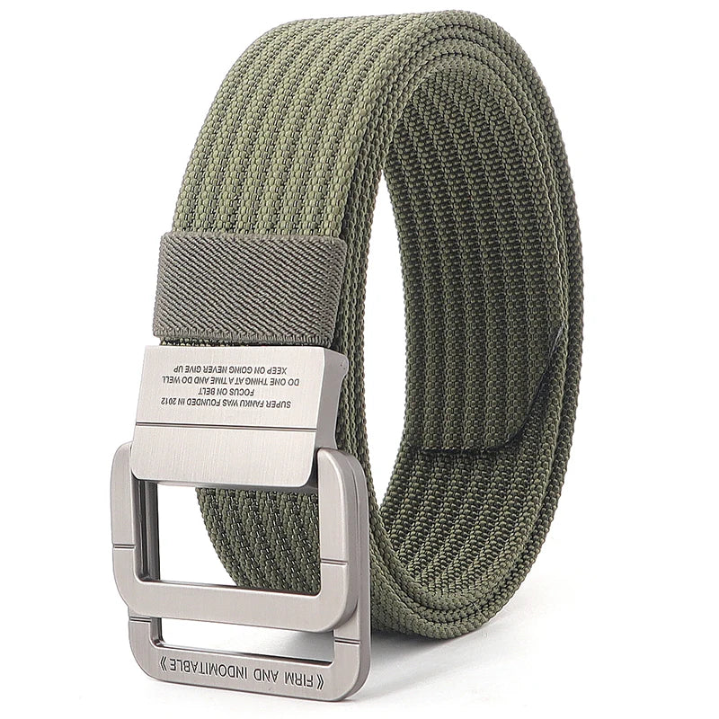 Cintura unisex in tela con fibbia a doppio anello in metallo - Cintura casual a righe