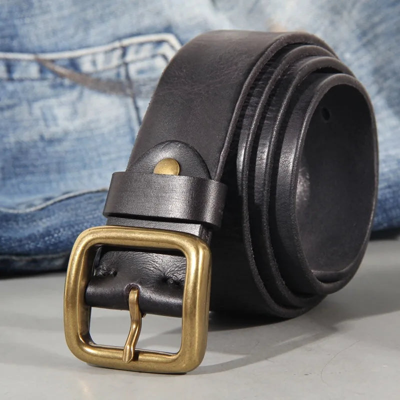 Cintura uomo in pelle di vacchetta autentica – Cintura artigianale con fibbia in ottone massiccio per jeans e pantaloni