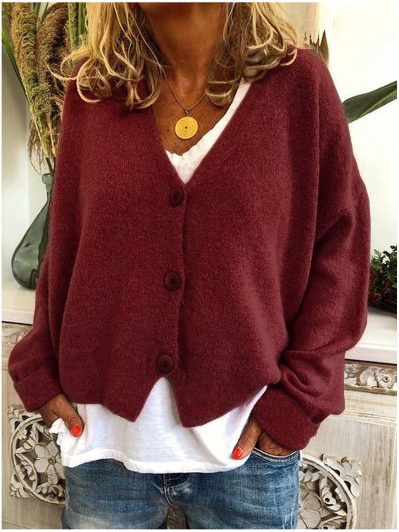 Cardigan lavorato a maglia da donna con bottoni, scollo a V, morbido ed elegante