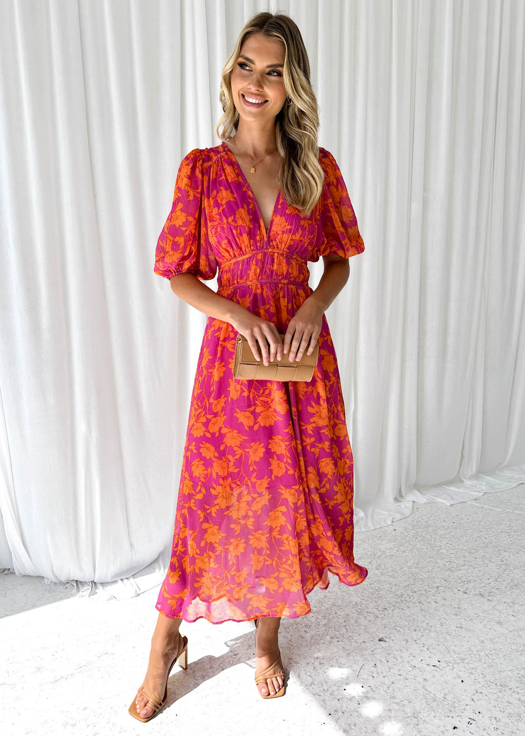Abito lungo svasato scollo a V da donna per invitati a nozze - Elegante, Grazioso