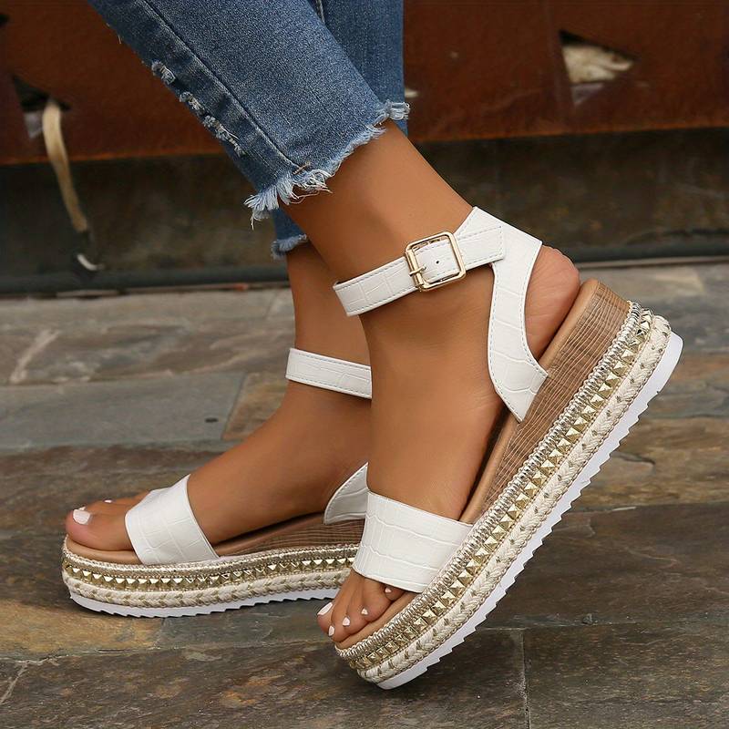 Sandali platform da donna con cinturino alla caviglia – Suola testurizzata estiva