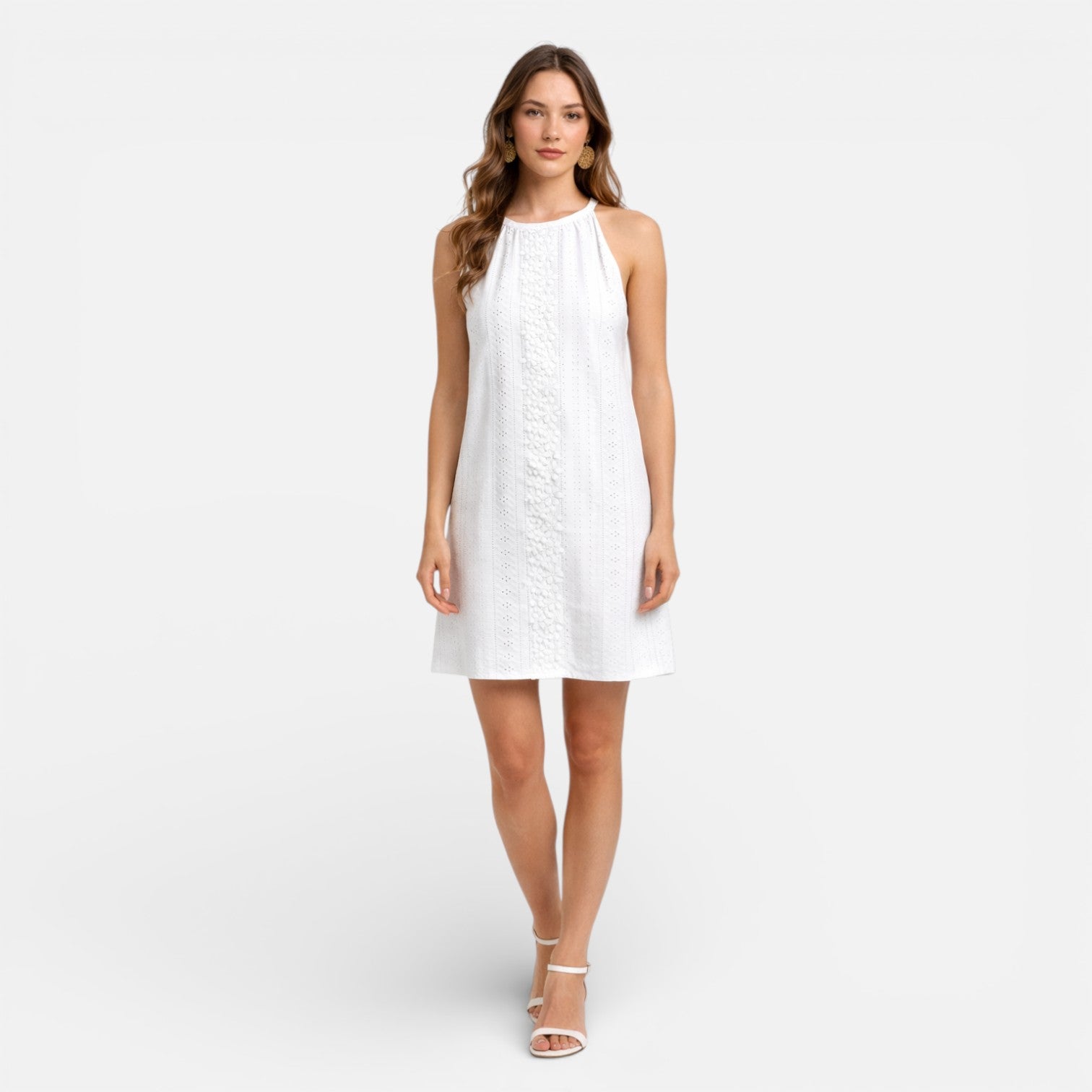 Abito Corto Bianco Donna in Pizzo Sangallo – Stile Estivo Senza Maniche