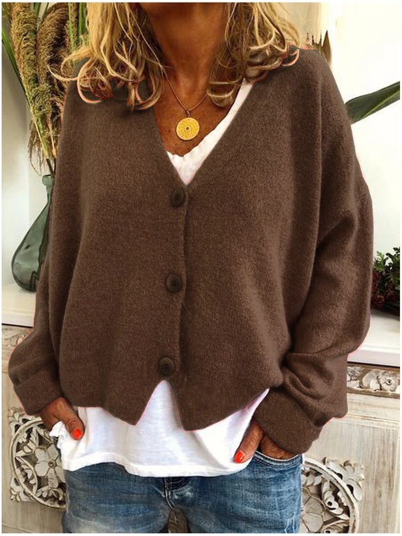 Cardigan lavorato a maglia da donna con bottoni, scollo a V, morbido ed elegante