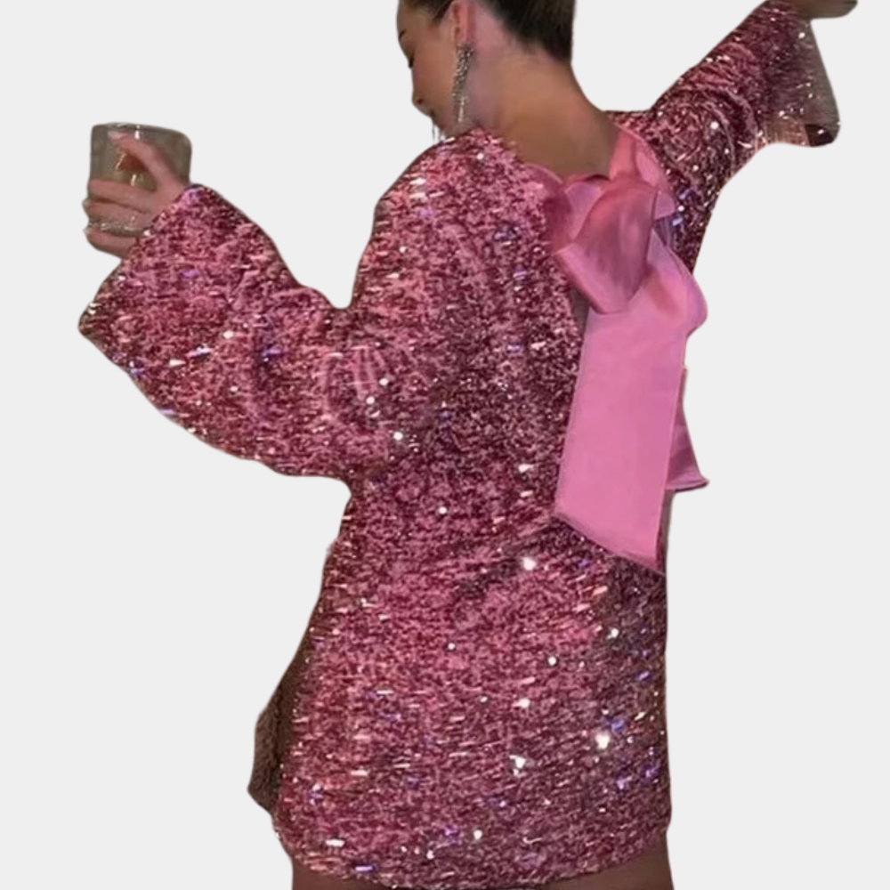 Mini abito da donna in paillettes con fiocco chic