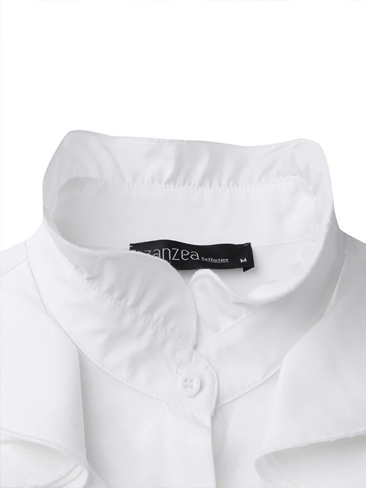 Elegante camicetta da donna a maniche lunghe con volant – Camicia chic e alla moda