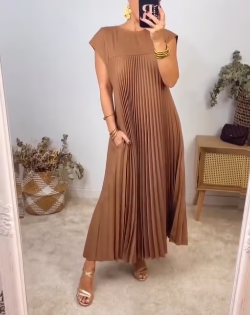 Abito maxi plissettato elegante da donna – Fluido e raffinato