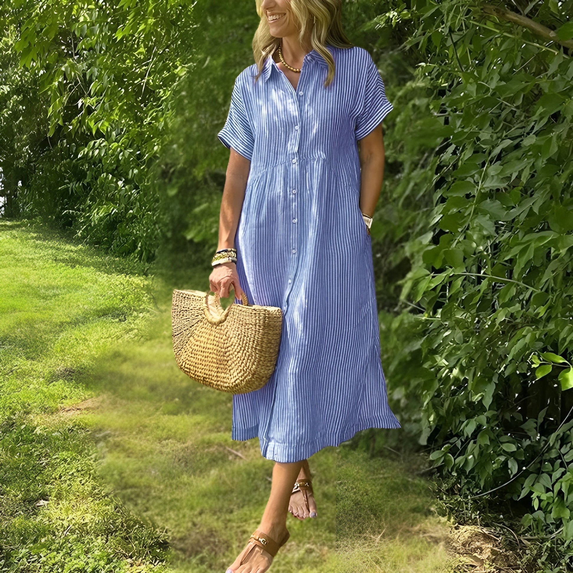 Elegante e comodo abito midi a righe da donna - Stile versatile e chic