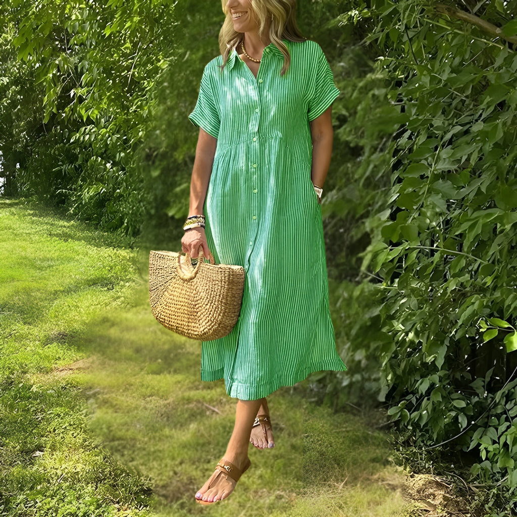 Elegante e comodo abito midi a righe da donna - Stile versatile e chic