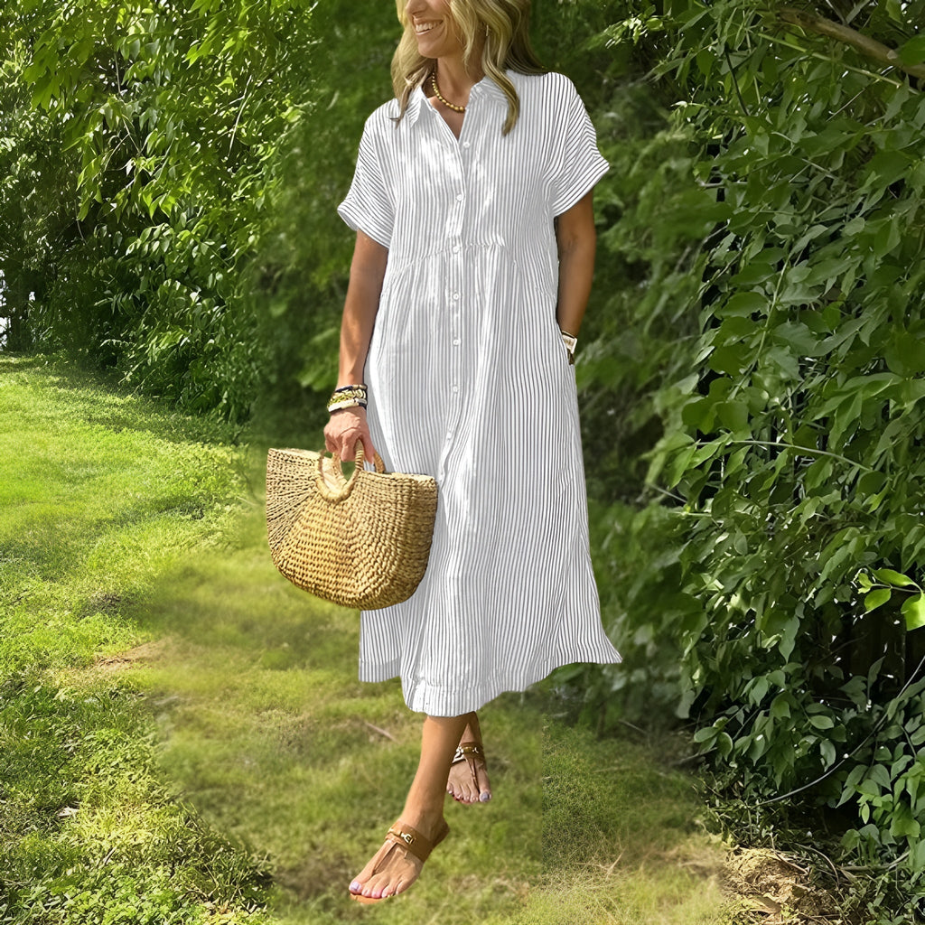Elegante e comodo abito midi a righe da donna - Stile versatile e chic
