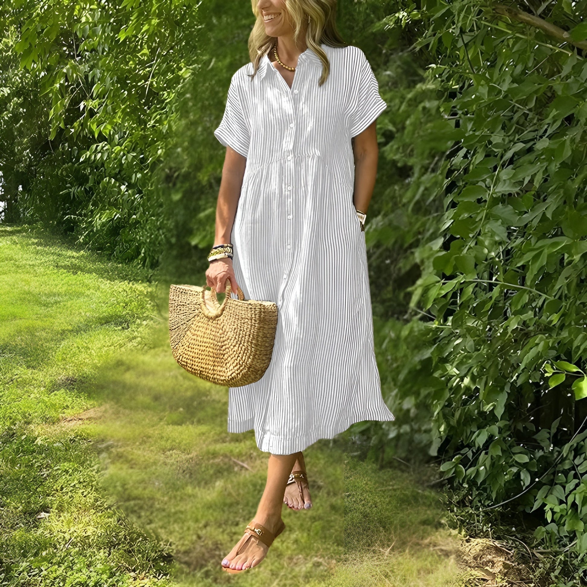Elegante e comodo abito midi a righe da donna - Stile versatile e chic