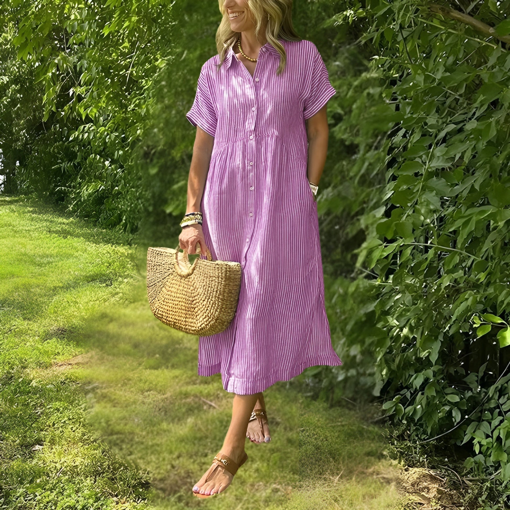 Elegante e comodo abito midi a righe da donna - Stile versatile e chic