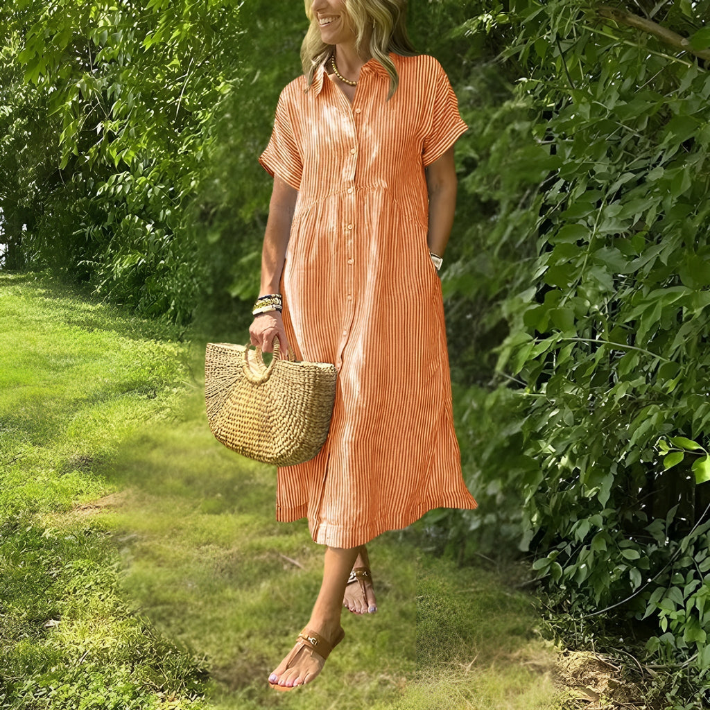 Elegante e comodo abito midi a righe da donna - Stile versatile e chic