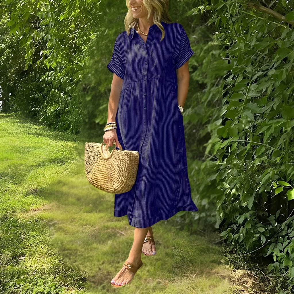 Elegante e comodo abito midi a righe da donna - Stile versatile e chic