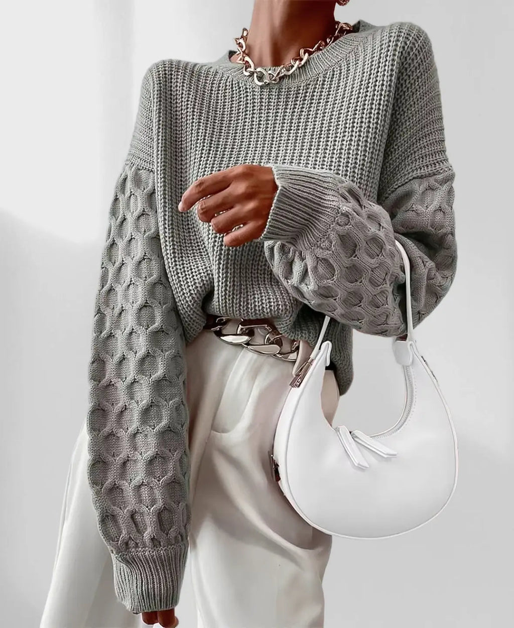 Maglione con maniche a lanterna da donna - maglione lavorato a maglia comodo e ampio per l'autunno