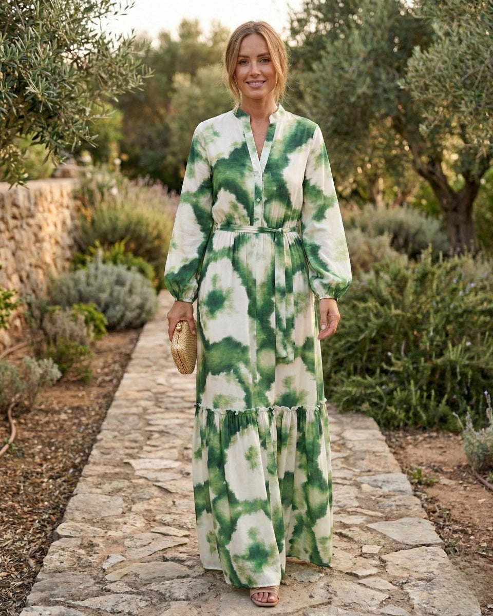 Abito lungo da donna con cintura in vita – Stile elegante e fluido, perfetto per le feste
