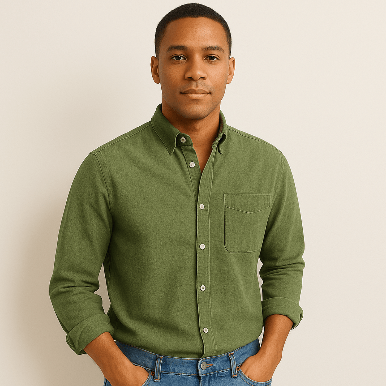 Camicia da uomo a maniche lunghe – Modello regolare con colletto e bottoni