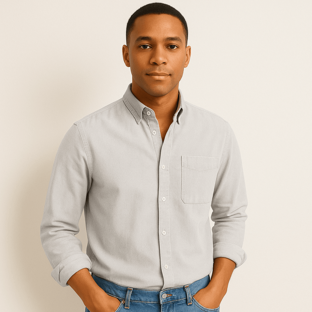 Camicia da uomo a maniche lunghe – Modello regolare con colletto e bottoni