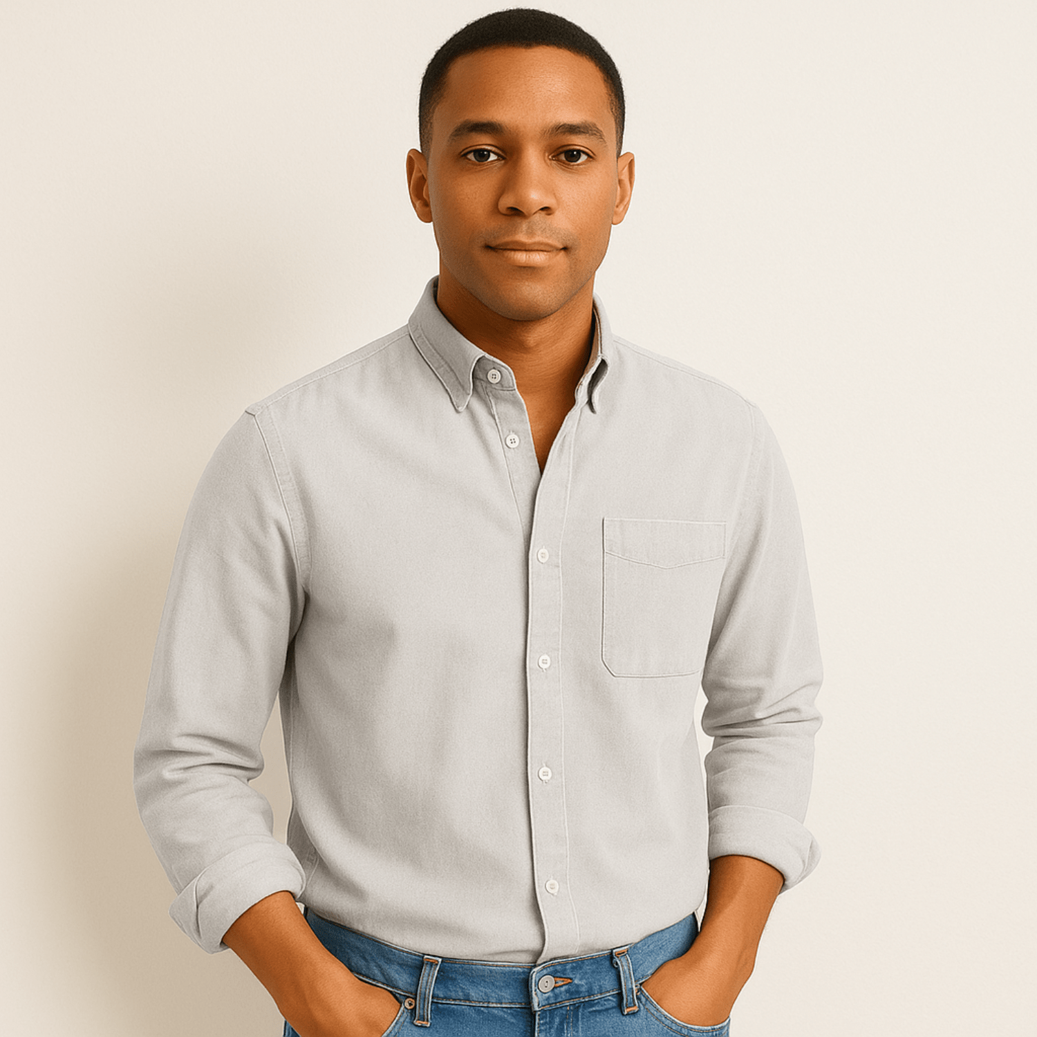 Camicia da uomo a maniche lunghe – Modello regolare con colletto e bottoni